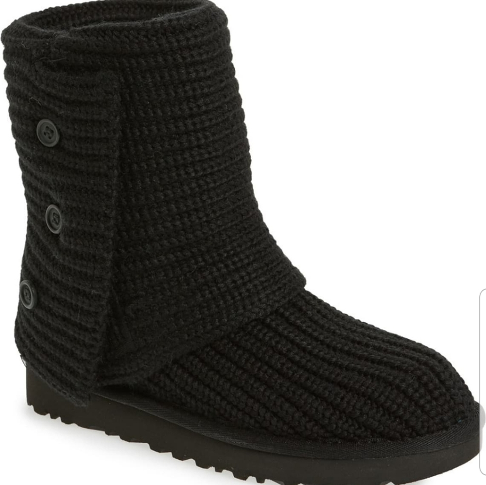 Ugg Cardy Black Wool Womens Tall Fold Over Boots - Picture 2 of 6